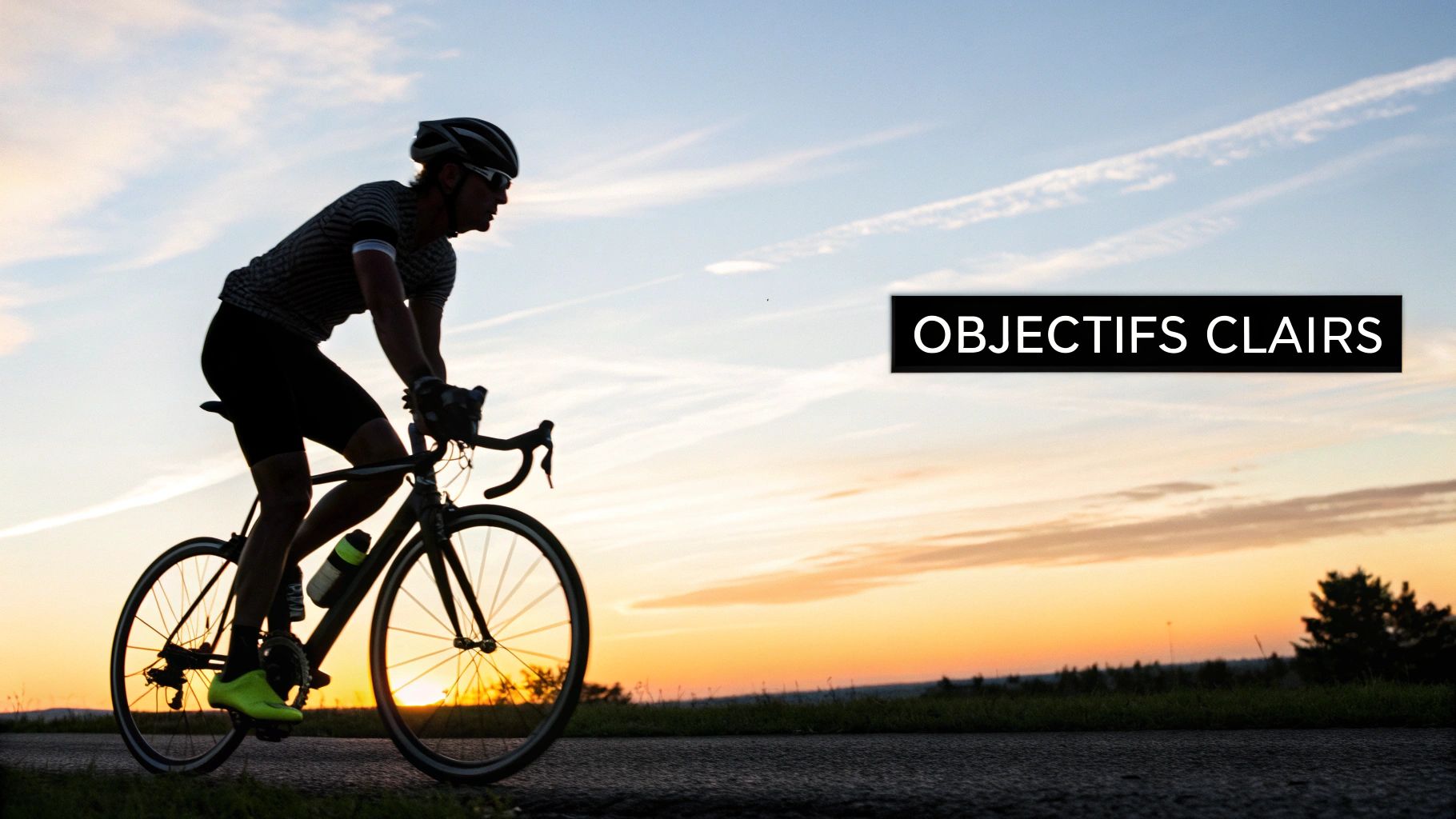 L'image montre un cycliste sur route en pleine action, mettant en évidence l'importance d'un programme d'entraînement structuré pour optimiser les performances à vélo.