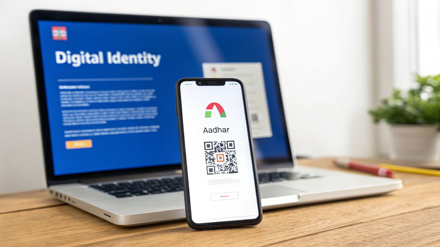 An illustration depicting Aadhaar QR code usage.