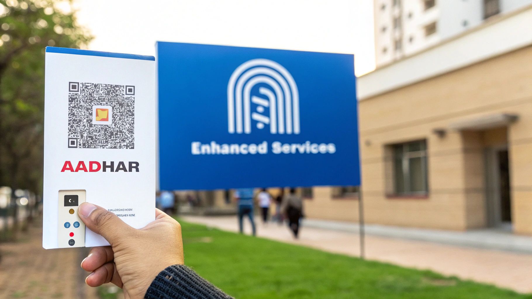 An illustration depicting Aadhaar QR code usage.