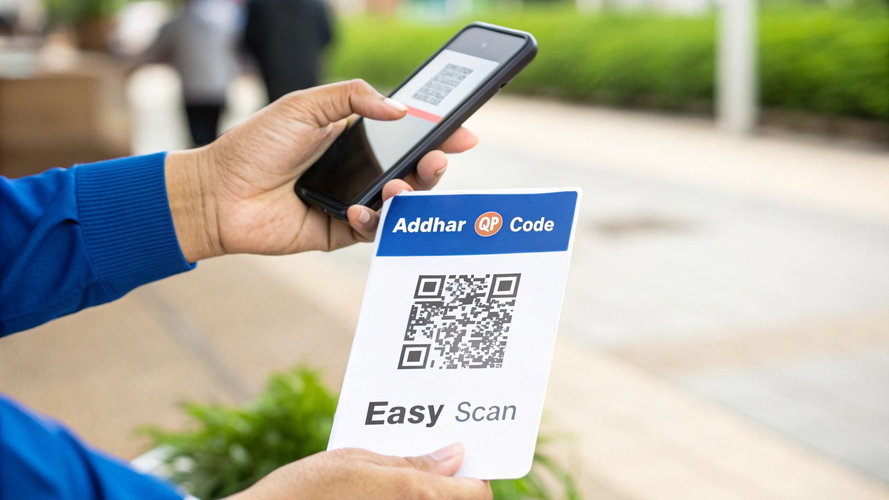 An illustration depicting Aadhaar QR code usage.
