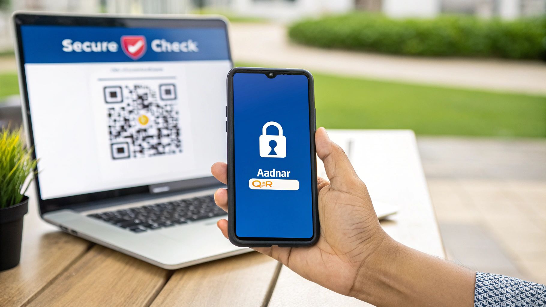 An illustration depicting Aadhaar QR code usage.