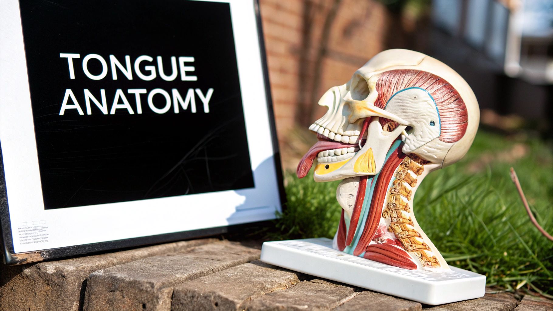 A person performing tongue exercises.
