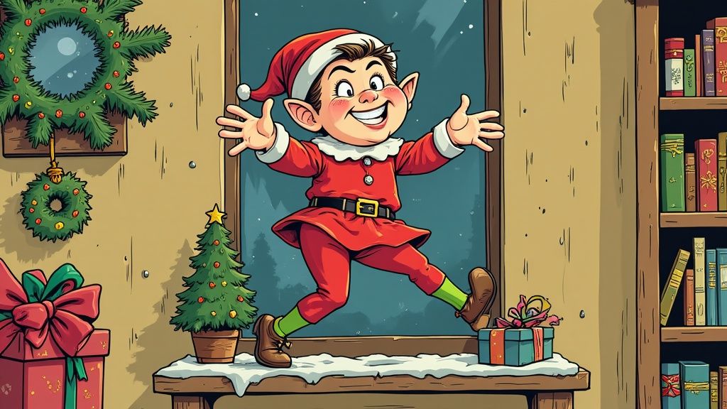 Elf on the Shelf sitting in a stocking