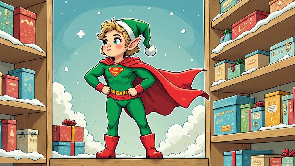 Elf on the Shelf in a festive setting