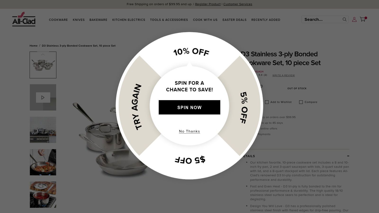 All-Clad D3 Stainless Steel 10-Piece Cookware Set