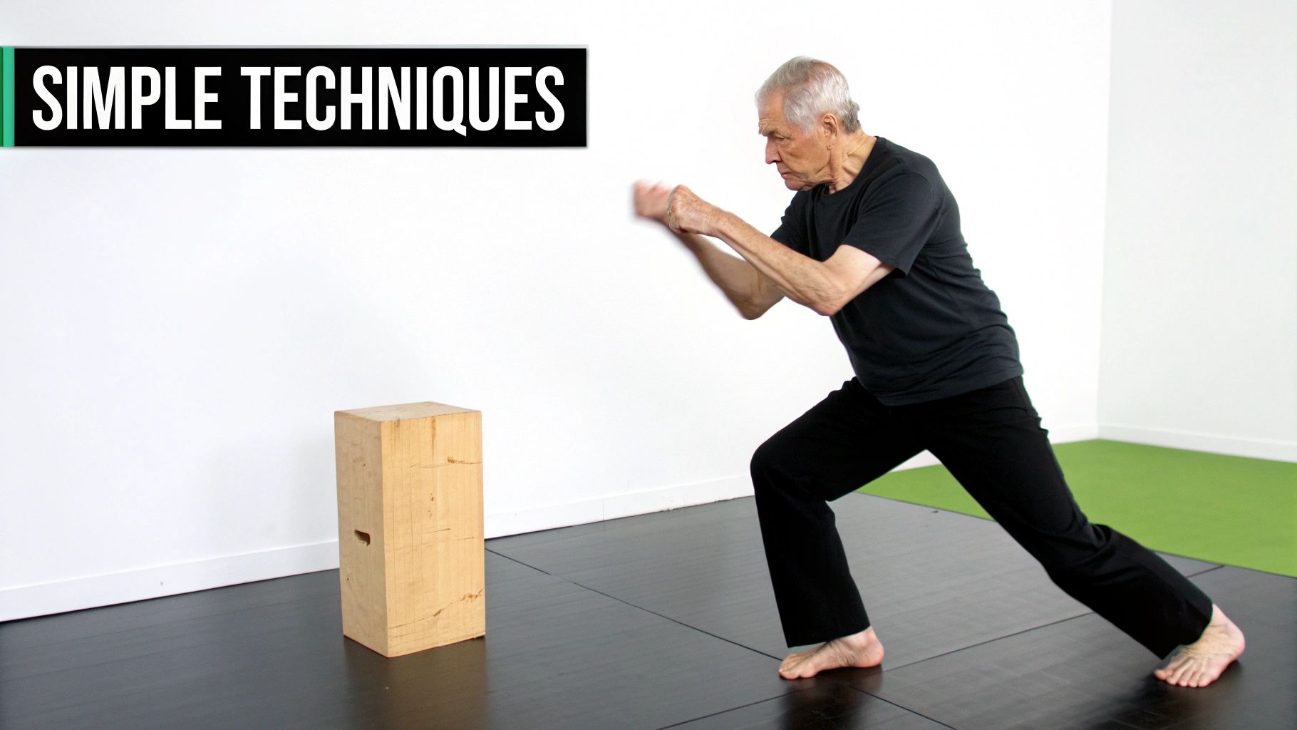 Senior practicing self-defense