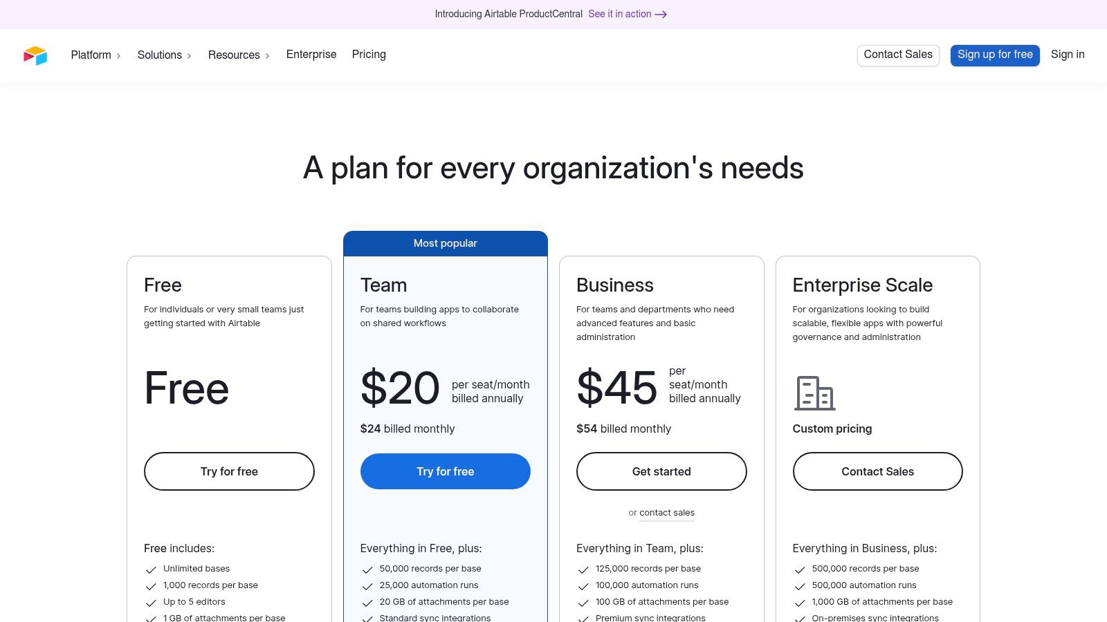 Airtable Free Plan