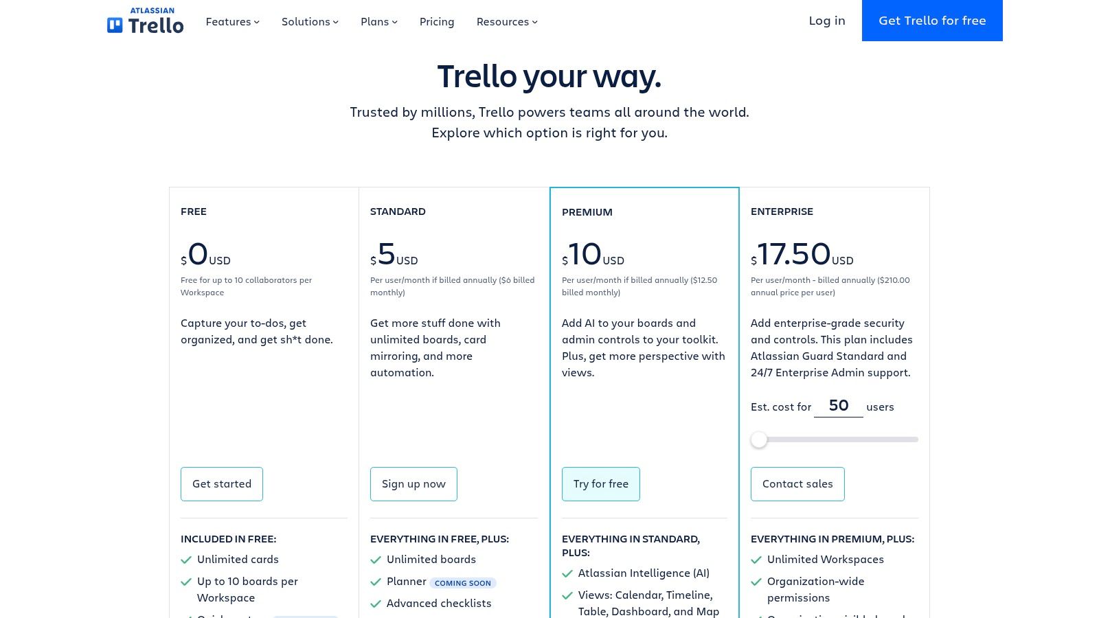 Trello Free Plan