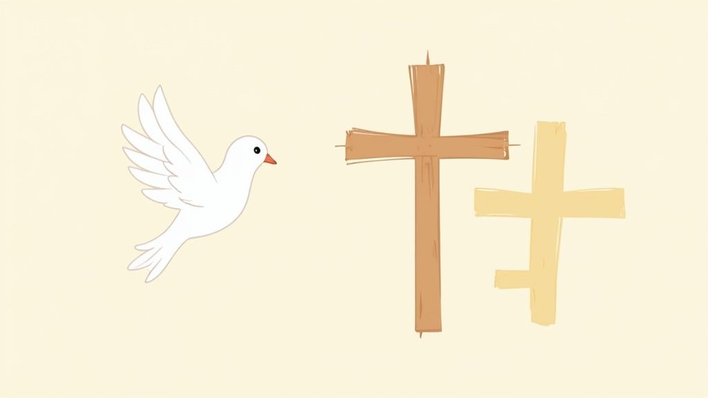 White dove and two crosses
