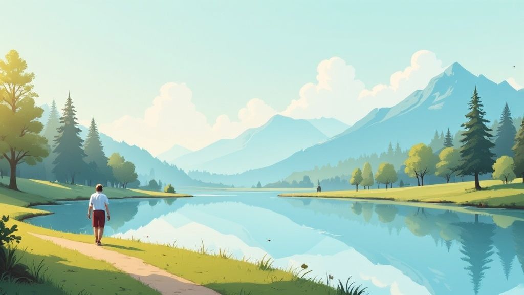 Landscape and man walking