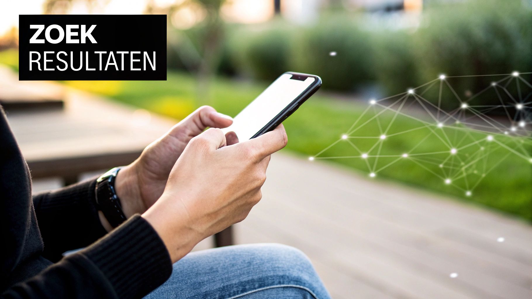 Een afbeelding van een vergrootglas over een smartphone, die het concept van zoeken symboliseert.