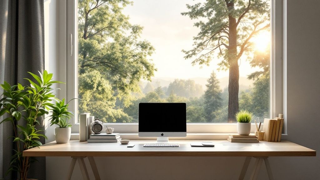 Depiction of a stressed person sitting at their desk