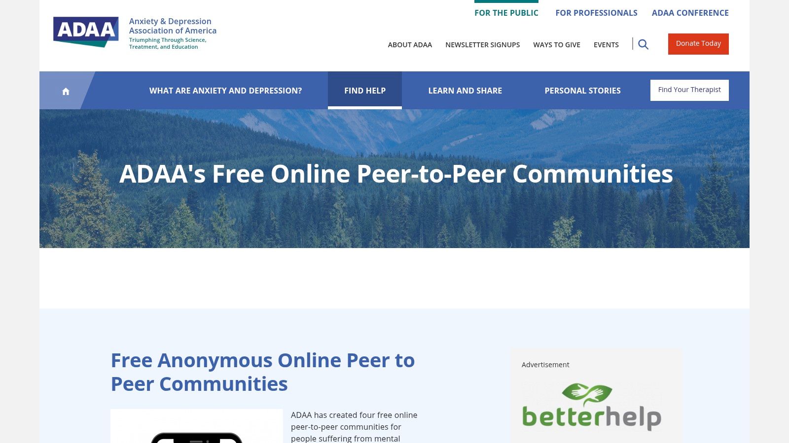Anxiety and Depression Association of America (ADAA) Online Support Group