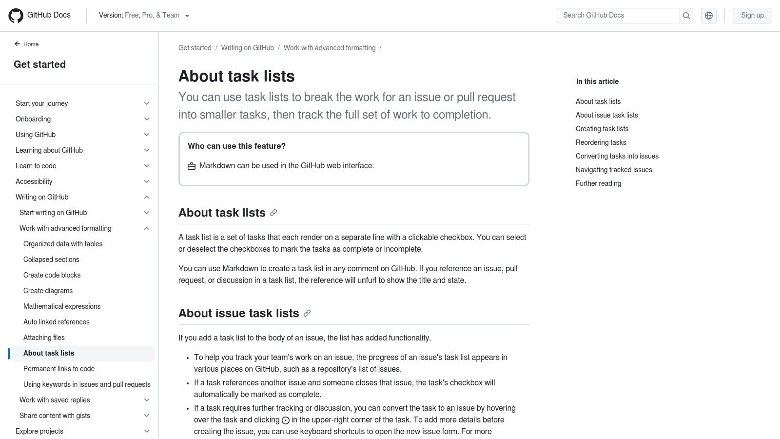 GitHub Task Lists