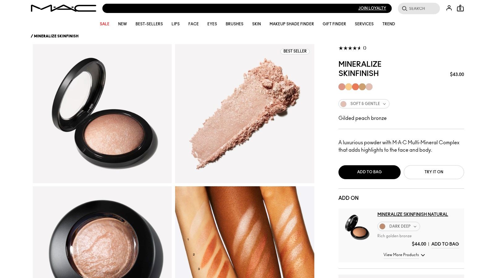 MAC Mineralize Skinfinish in Gold Deposit