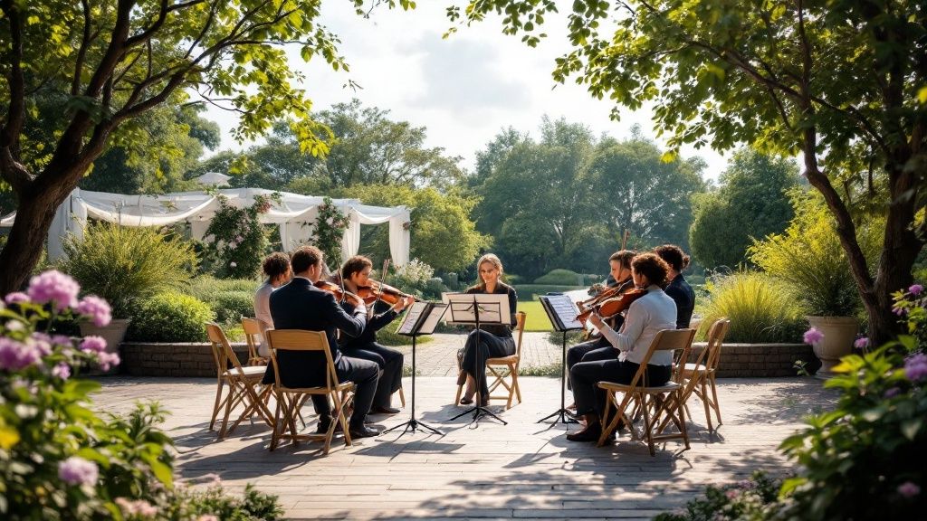 Image of a string quartet playing at a wedding