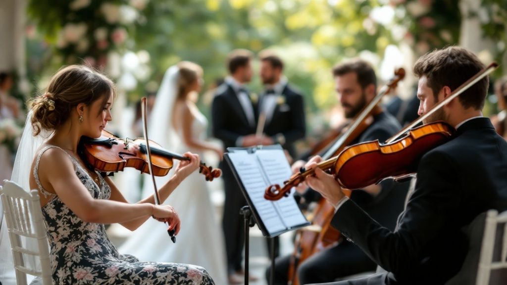 Image of a string quartet playing at a wedding