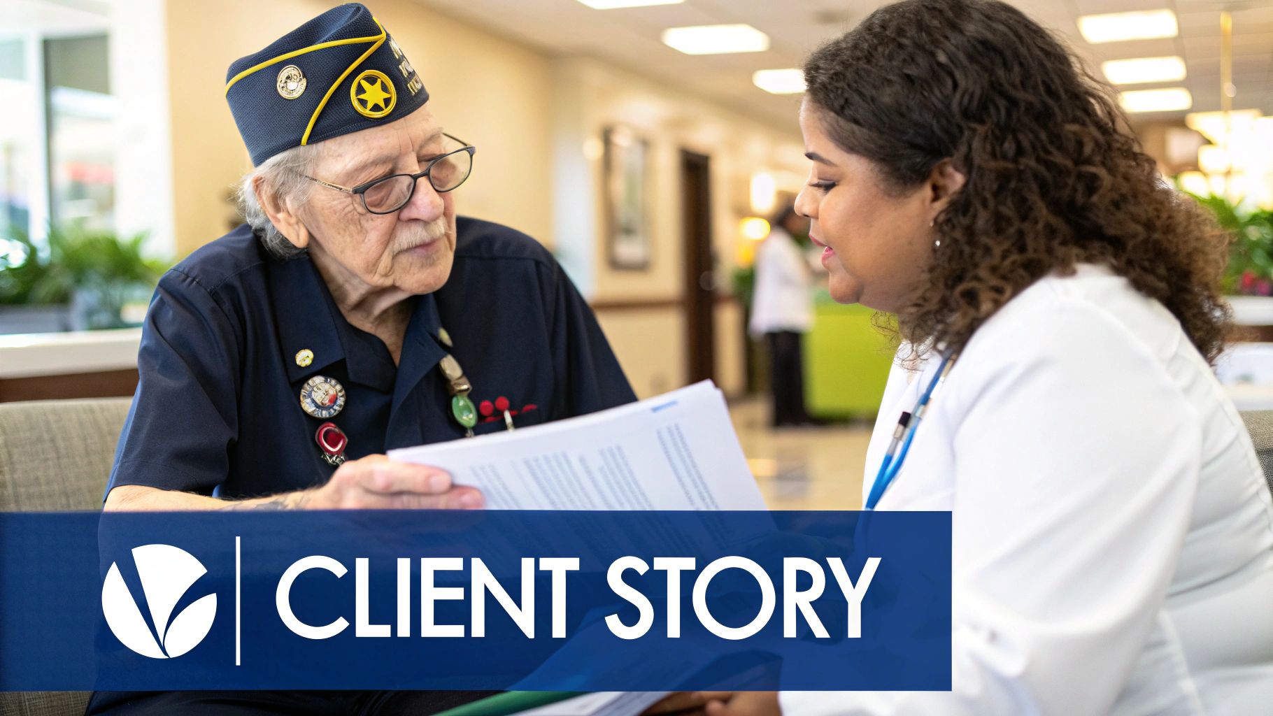 A veteran organizing documents, symbolizing the preparation needed for a strong VA nexus letter.