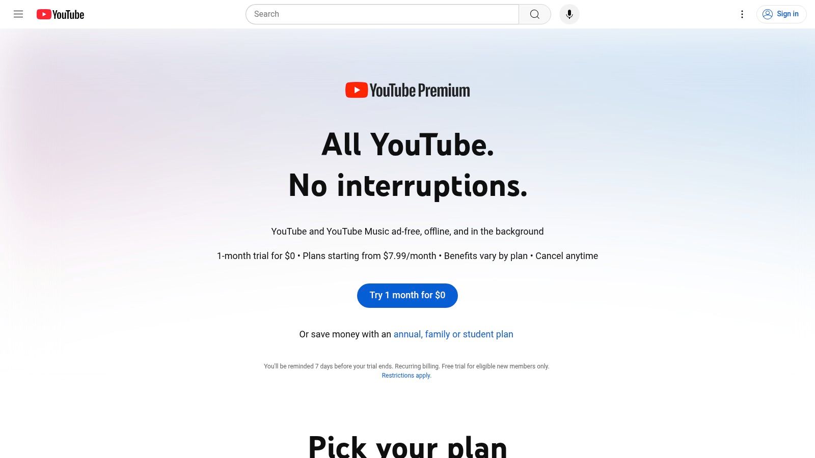 YouTube Premium Family Plan