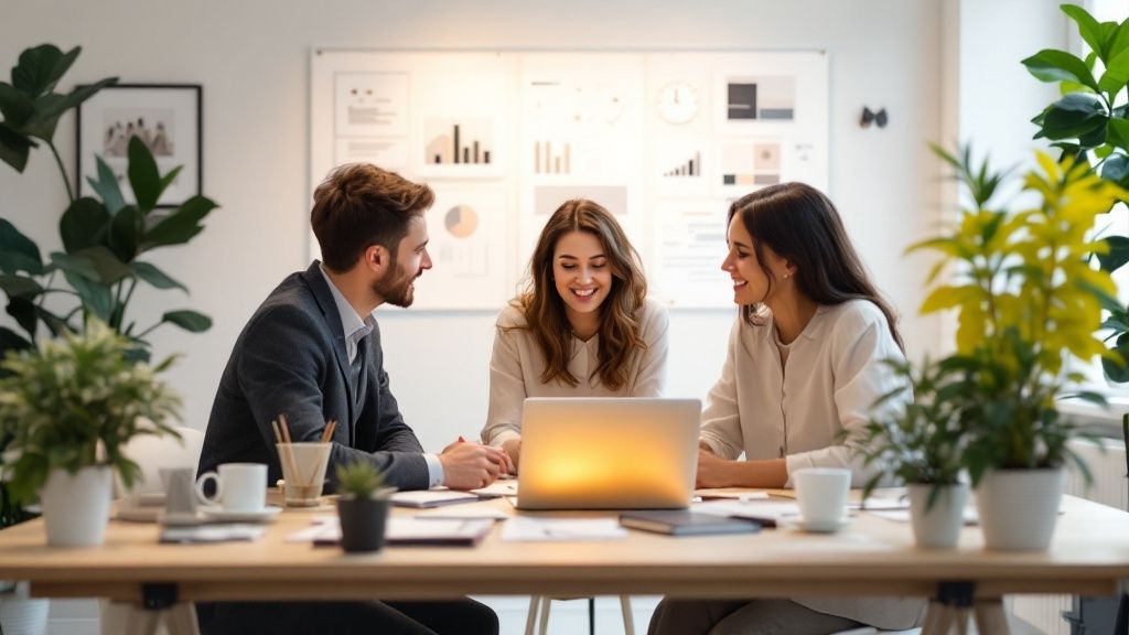People collaborating in a meeting, symbolizing the search for the right personal brand agency