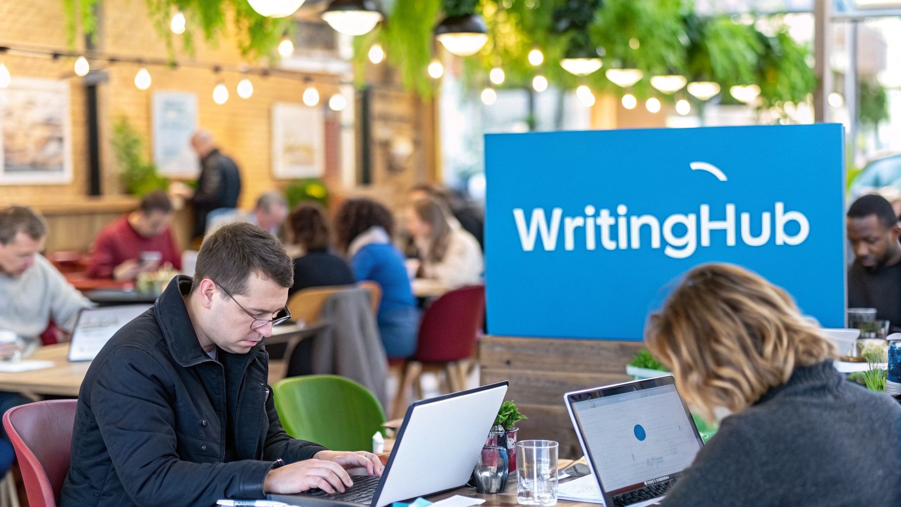A laptop, books, and a coffee cup arranged on a desk, suggesting a writing space