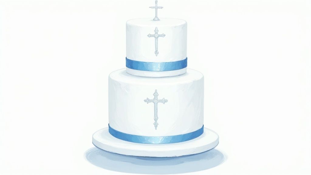 8 Tort Komunijny Dla Chłopca Ideas in 2025 2 Classic White and Blue Communion Cake