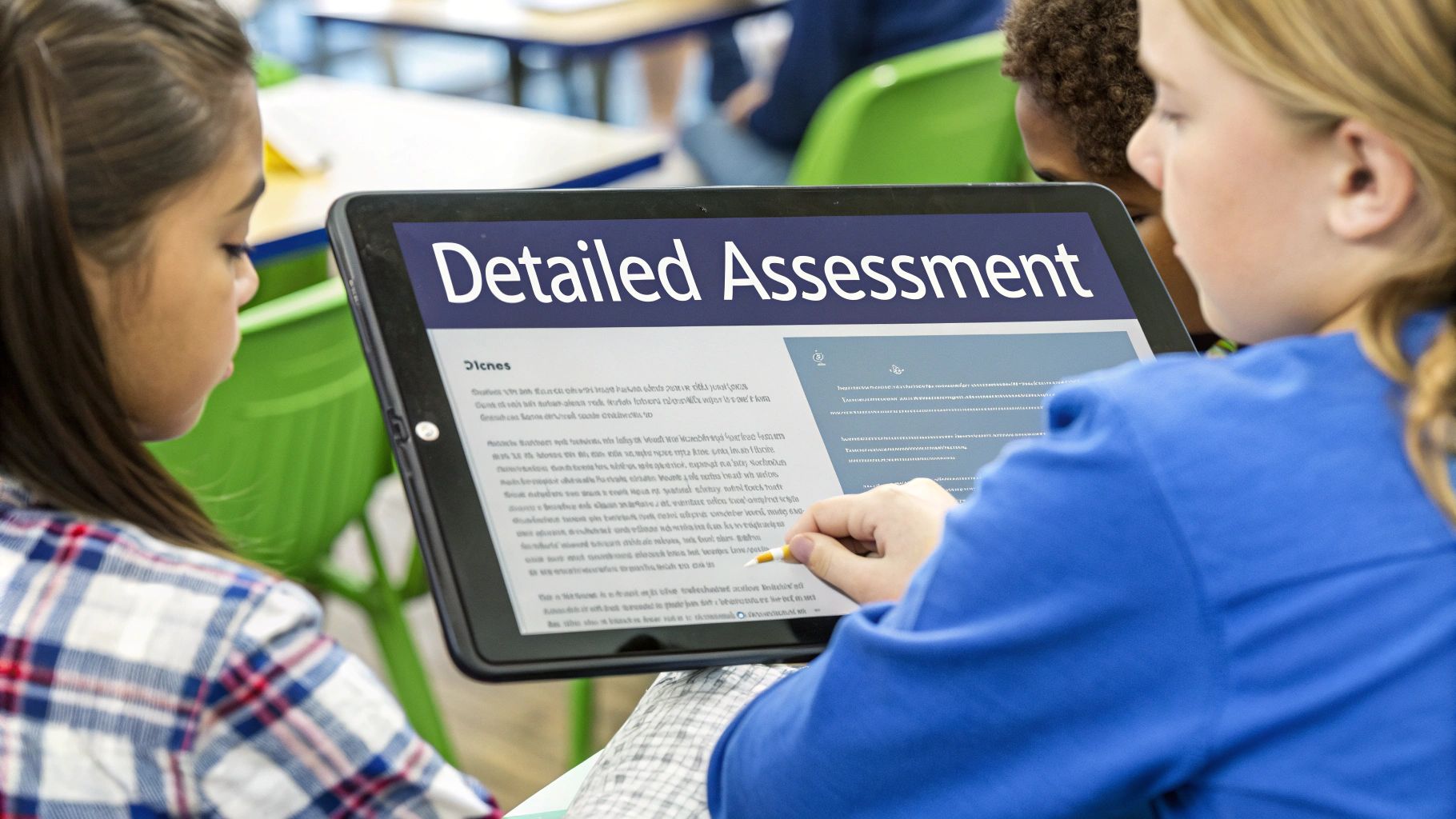 Educator reviewing student work on a laptop